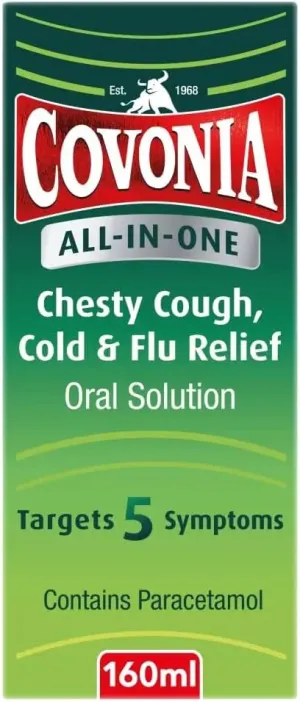 Covonia All-in-One Chesty Cough, Cold and Flu Relief Oral Solution - 160ml