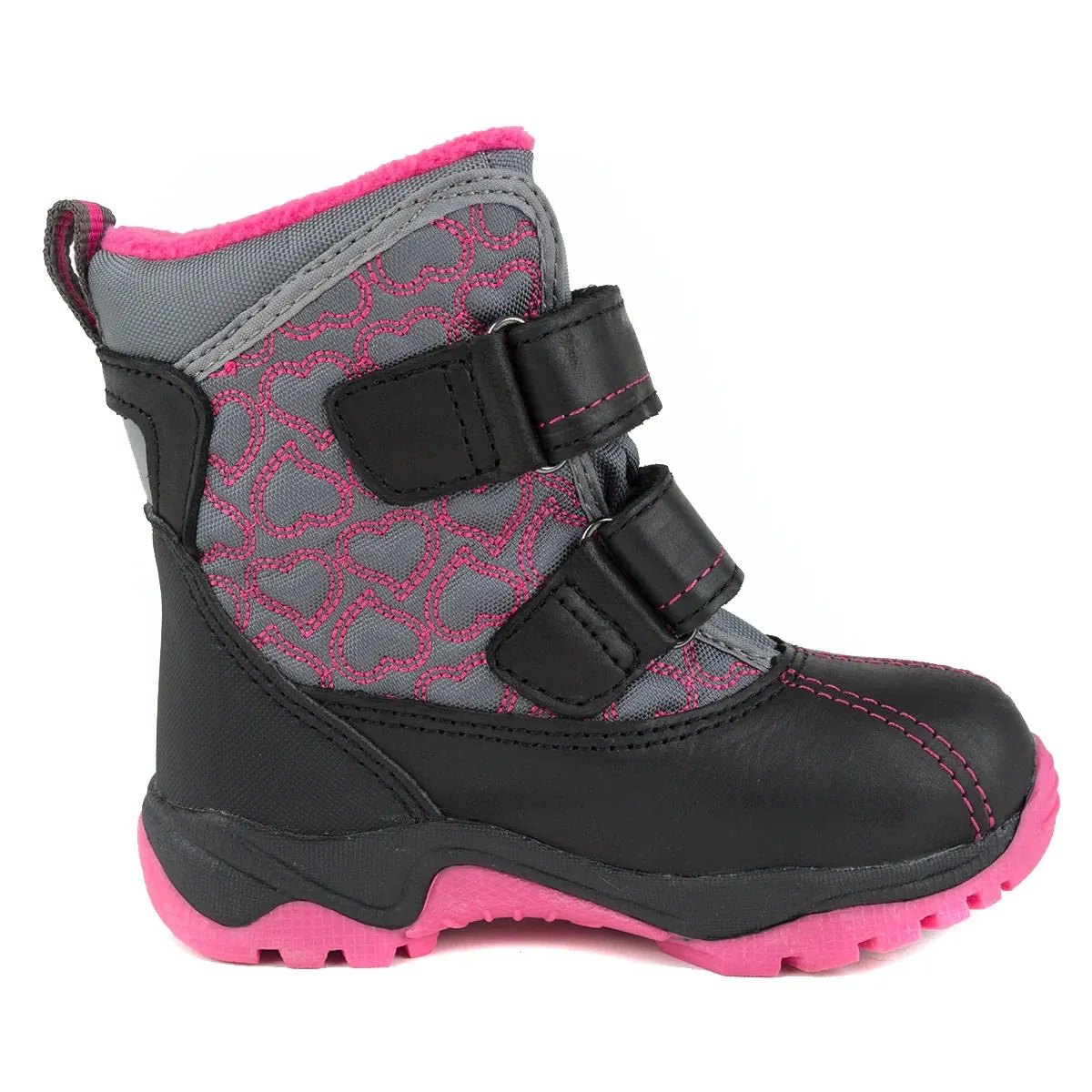 D.D. Step Little/Big Kid Girl Winter Boots With Fleece Insulation Fuchsia Heart Pattern