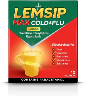 Lemsip Max Cold & Flu Powder Oral Solution Lemon – 10 Sachets