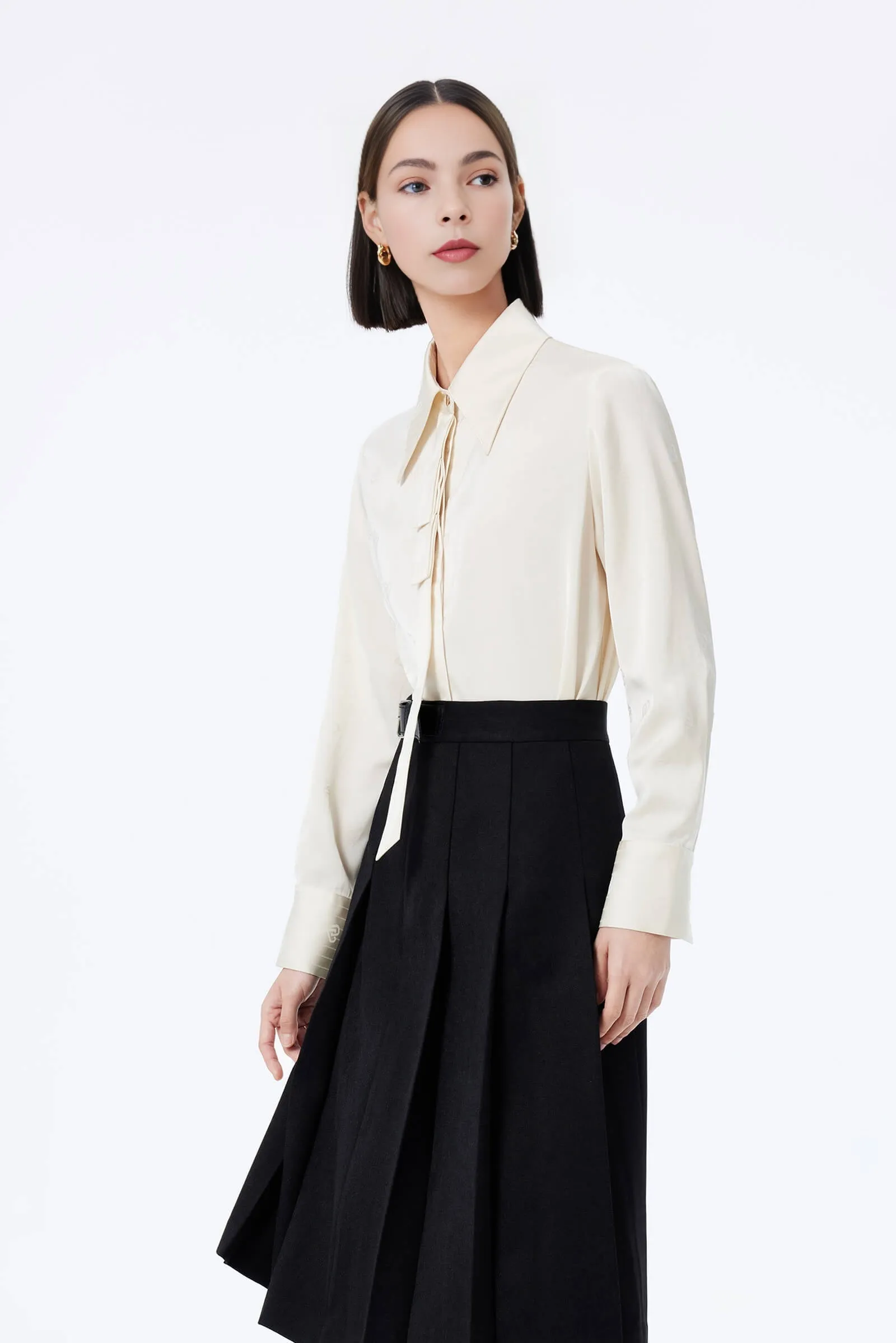 LILY Unique Tie-Neck Draped Shirt