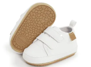 Moby - White Baby Shoes - First Walker Vegan Leather with Velcro Straps