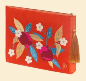 Velvet Zip Pouch- Pomergranate in Tangerine