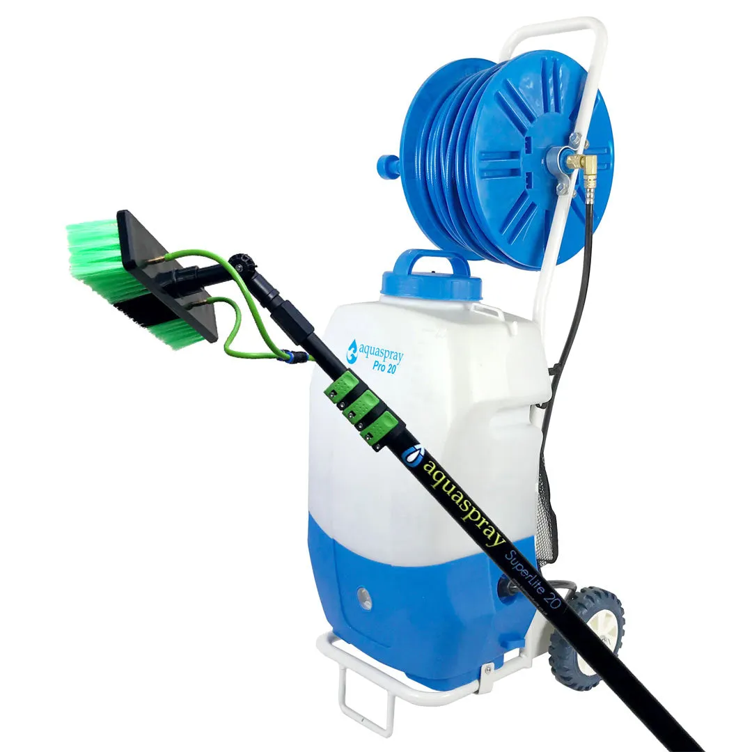 Window and Solar Panel Cleaning System: Rolling 5.2 Gallon Water Tank with Water Fed Pole