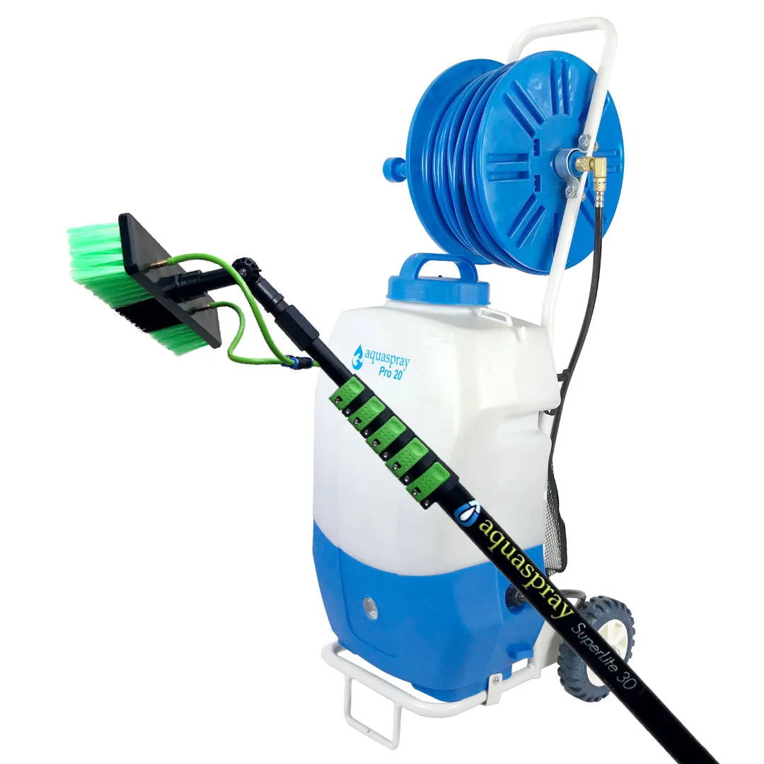 Window and Solar Panel Cleaning System: Rolling 5.2 Gallon Water Tank with Water Fed Pole