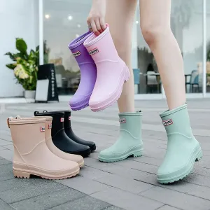 Woman Rain Waterproof Ankle Rubber Boots Female Comfort Work Garden Galoshes Rain Shoes - WRB50126