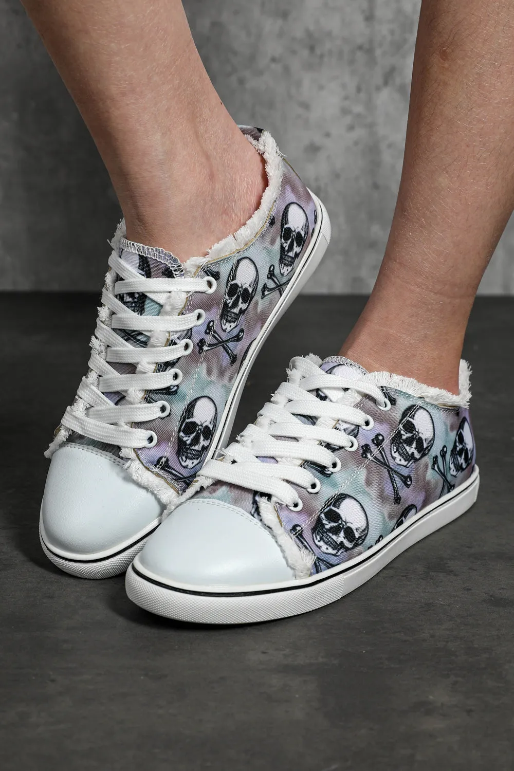 Women's Halloween Skull Print Tie Dye Canvas Shoes