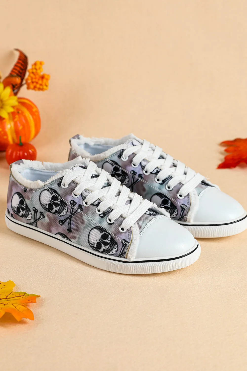 Women's Halloween Skull Print Tie Dye Canvas Shoes